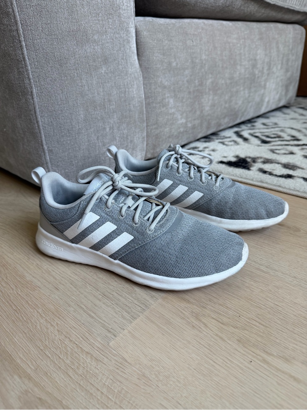 adidas Grey and White Lightweight Knit Sneakers